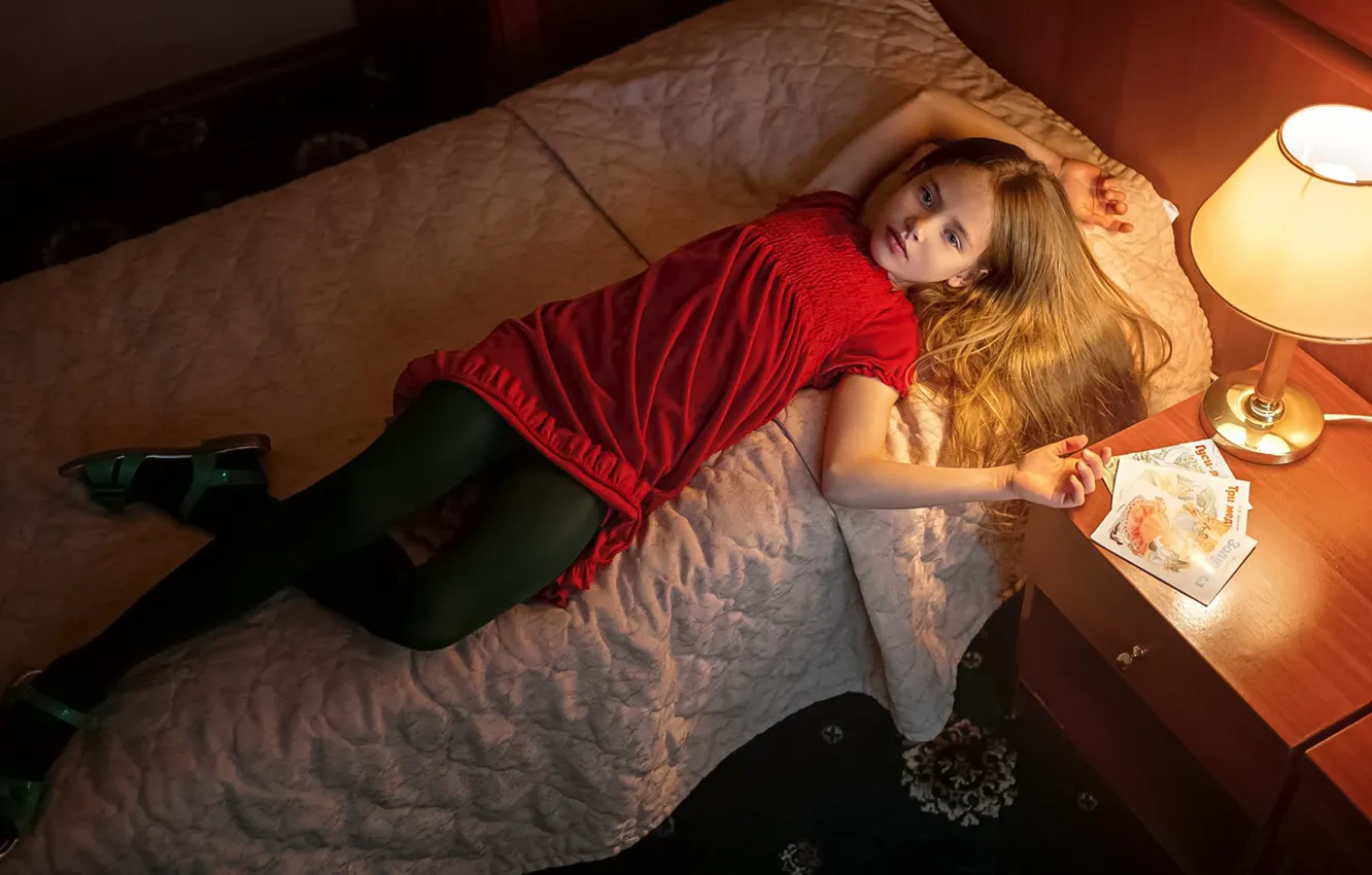 Photo wallpaper Lamp, Girl, Red Dress, Photoshoot, Kira Yanenka