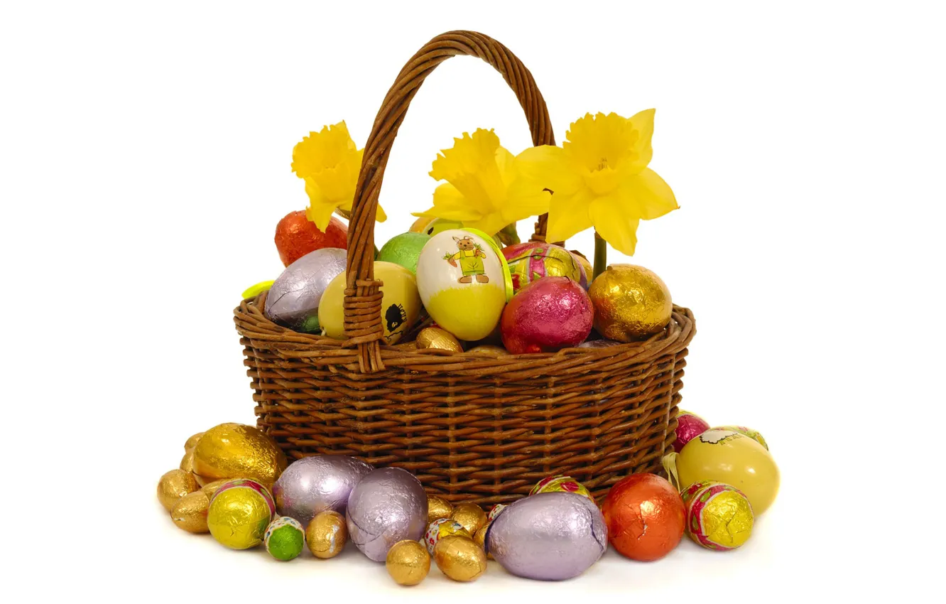 Photo wallpaper flowers, eggs, Easter, basket, Sunday