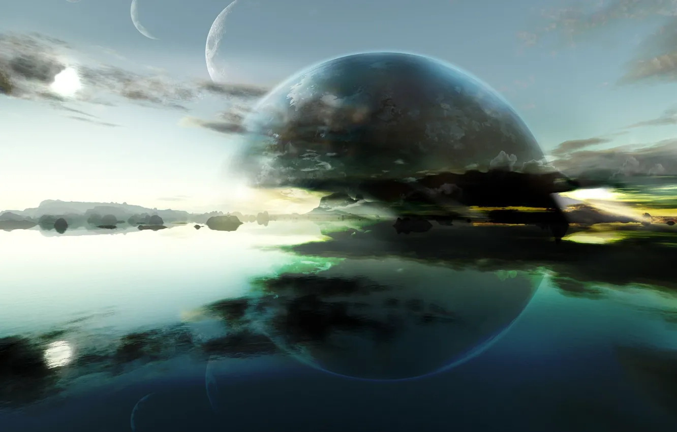 Photo wallpaper water, reflection, planet, horizon