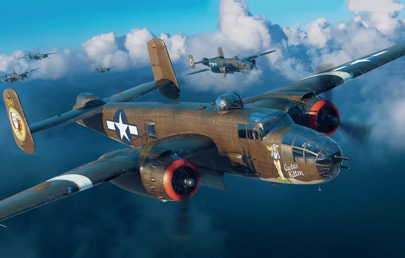 Photo wallpaper USA, bomber, US Airforce, Piotr Forkasiewicz, B-25J-11-NC Mitchell