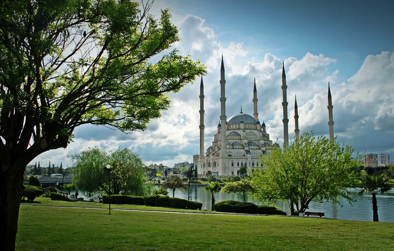 Photo wallpaper Park, river, architecture, river, Turkey, park, Turkey, architecture