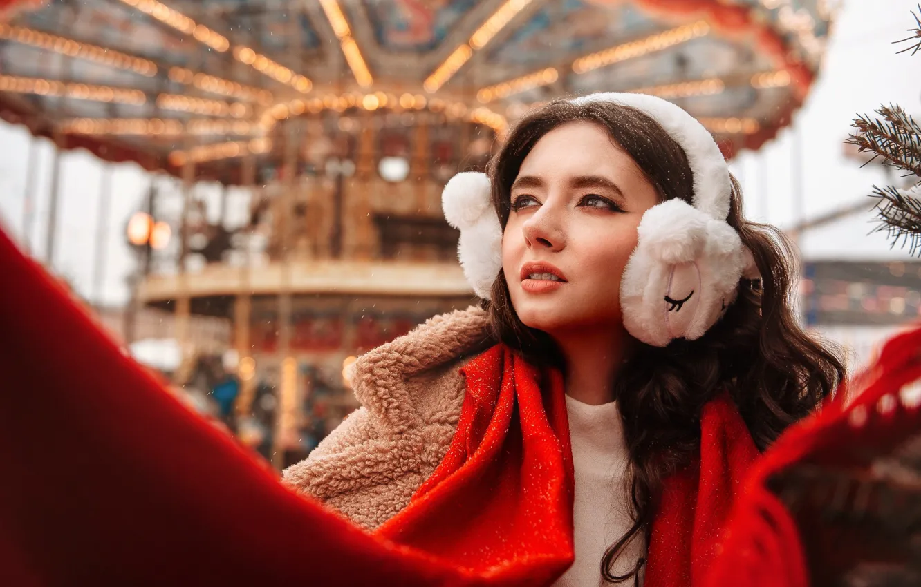 Photo wallpaper girl, face, headphones, carousel, Disha Shemetova, DISHA Shemetova, Vladislav Stepashov