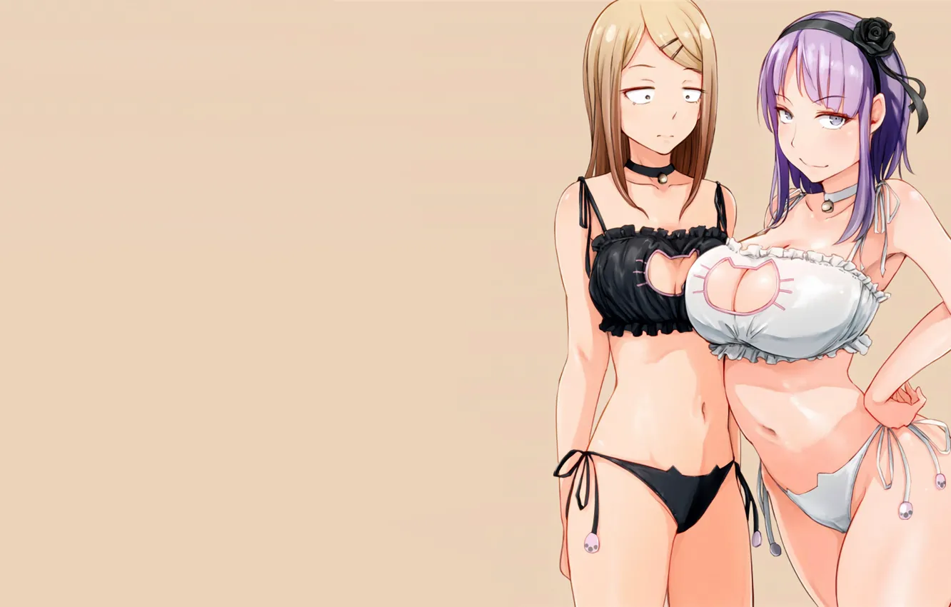 Photo wallpaper sexy, lingerie, bra, cleavage, panties, long hair, girls, brown hair