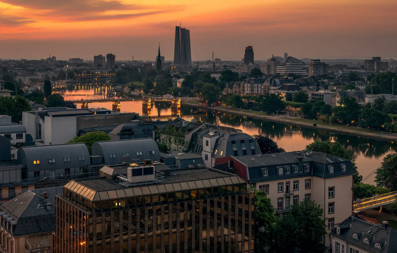 Photo wallpaper lights, the evening, Germany, Frankfurt am main