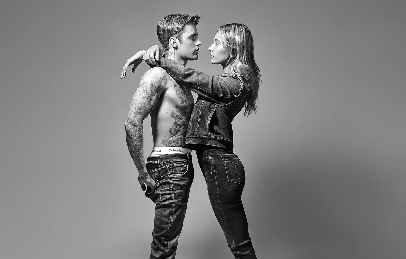 Photo wallpaper look, girl, photo, passion, tattoo, black and white, guy, lovers