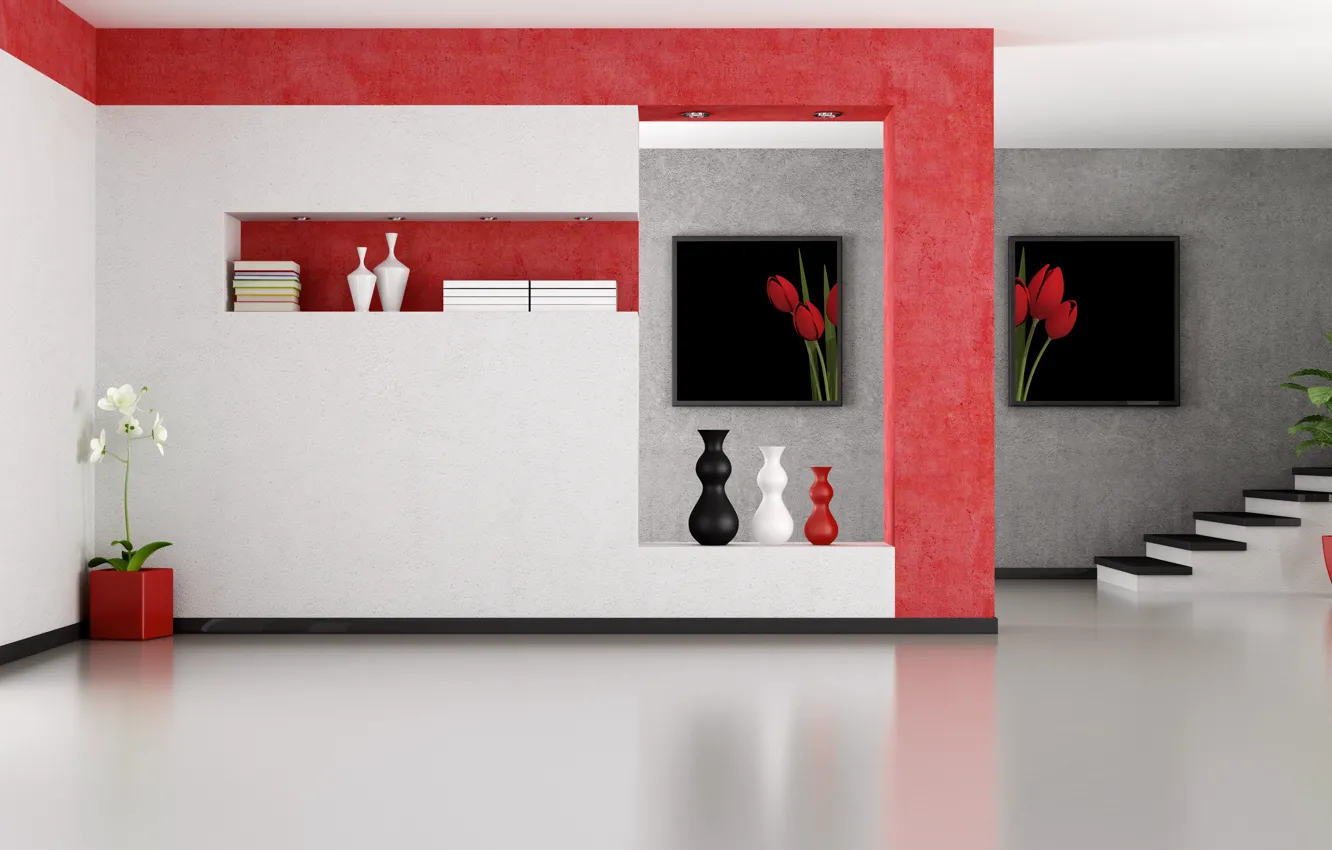 Photo wallpaper flowers, Palma, room, ladder, stage, vase, modern, folder