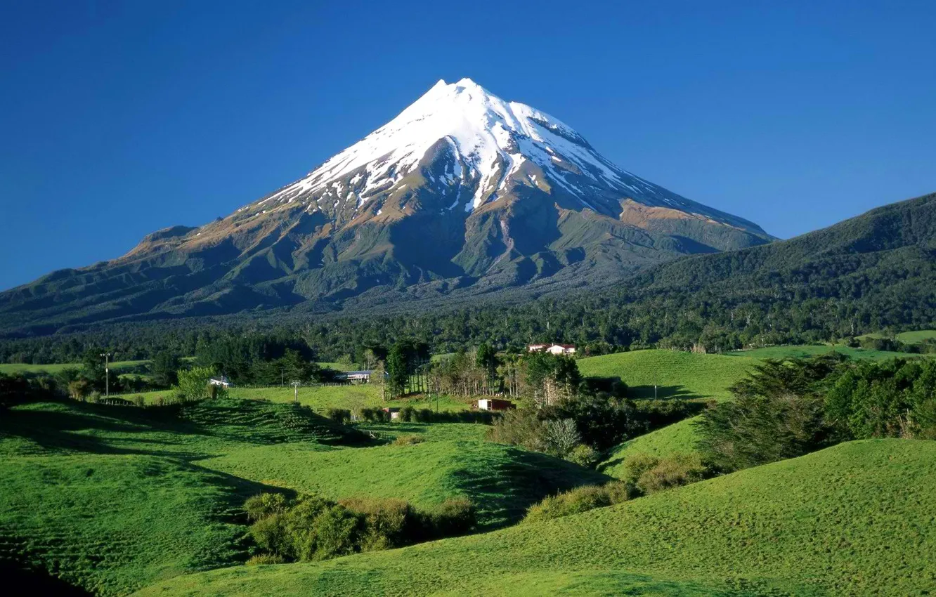 Photo wallpaper the sky, snow, mountains, valley