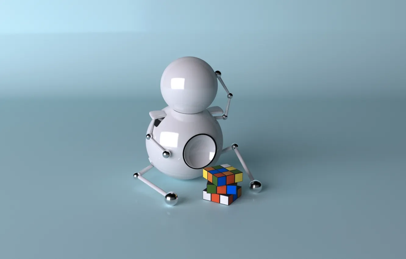 Photo wallpaper reflection, balls, figure, man, cube, Rubik, render