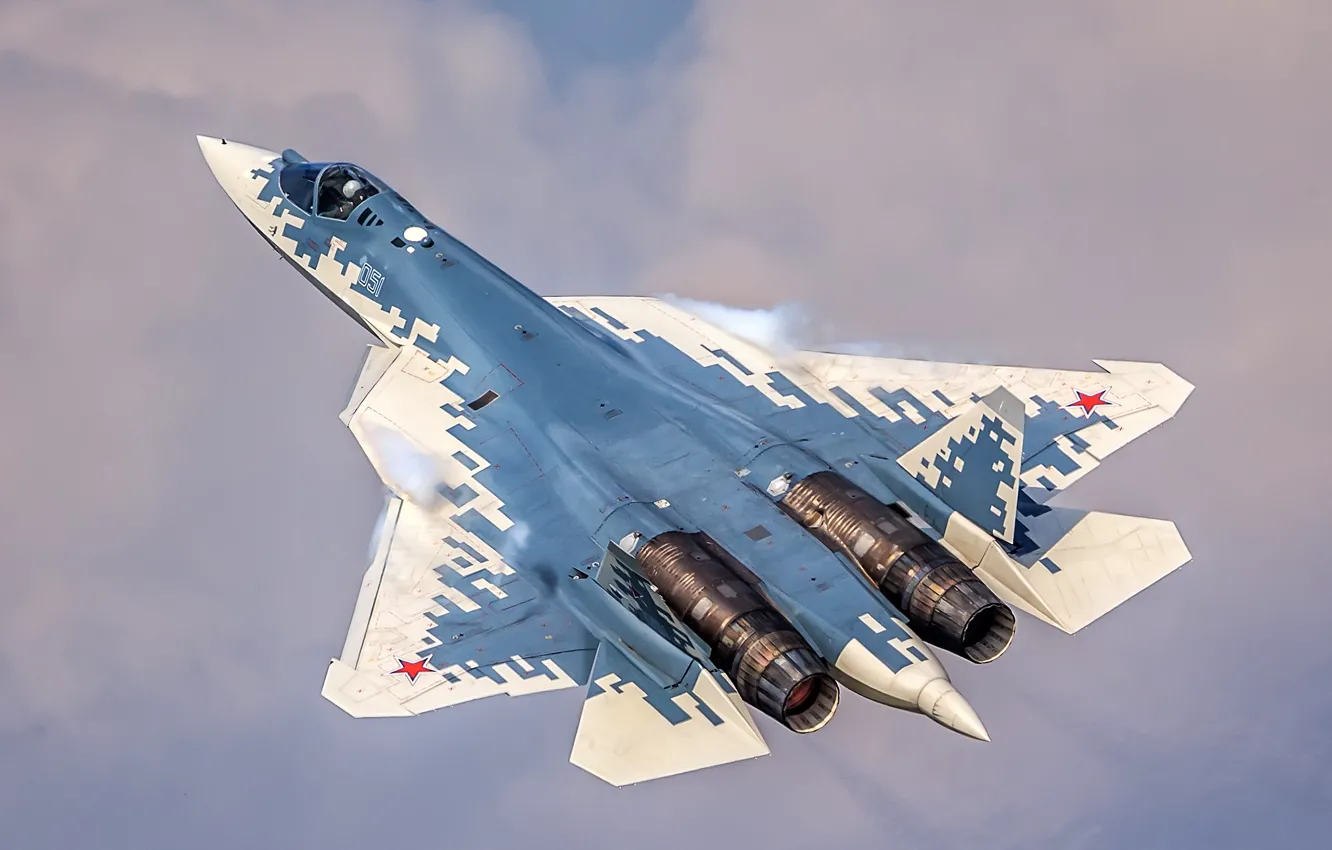Photo wallpaper the sky, flight, multi-role fighter, Videoconferencing Russia, the fifth generation fighter, Su-57, Su-57