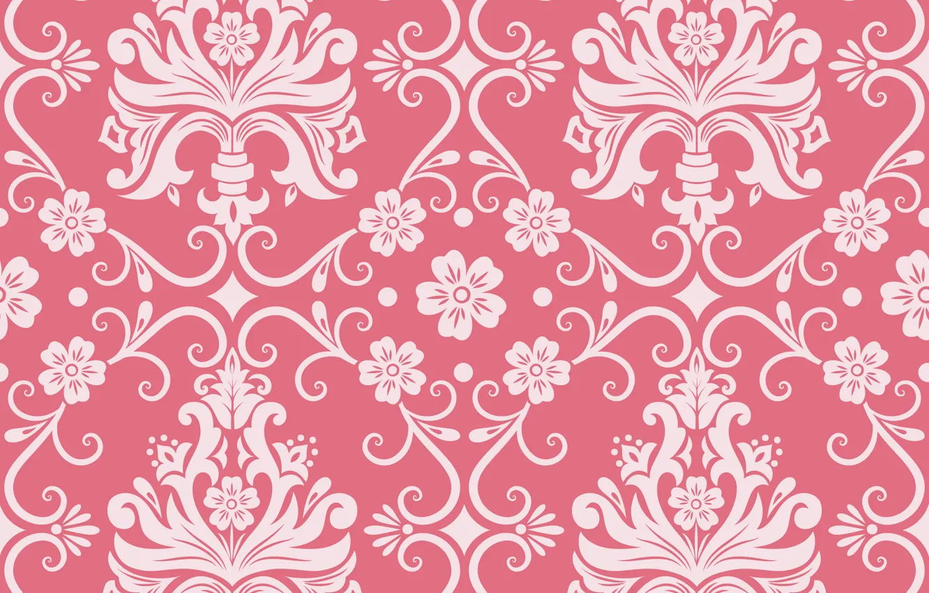 Photo wallpaper flowers, background, pink, pattern, ornament, style, vintage, ornament