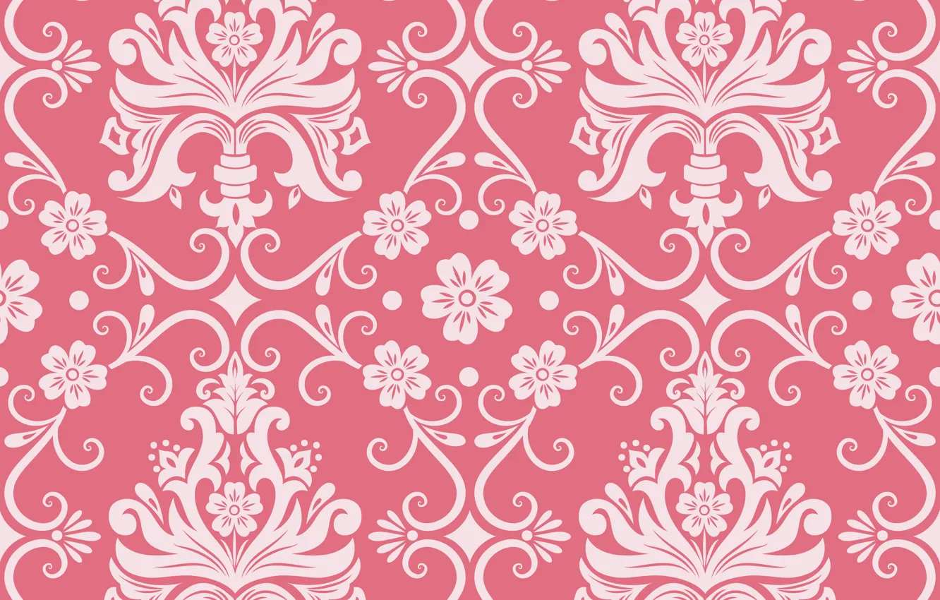 Photo wallpaper flowers, background, pattern, pink, ornament, style, vintage, ornament