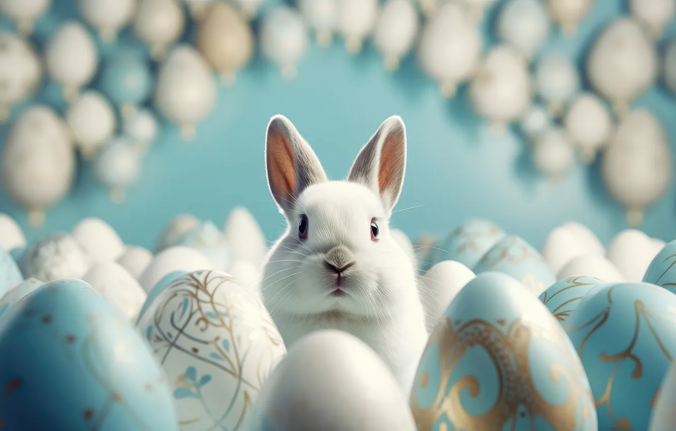 Photo wallpaper look, holiday, eggs, spring, rabbit, Easter, face, Bunny