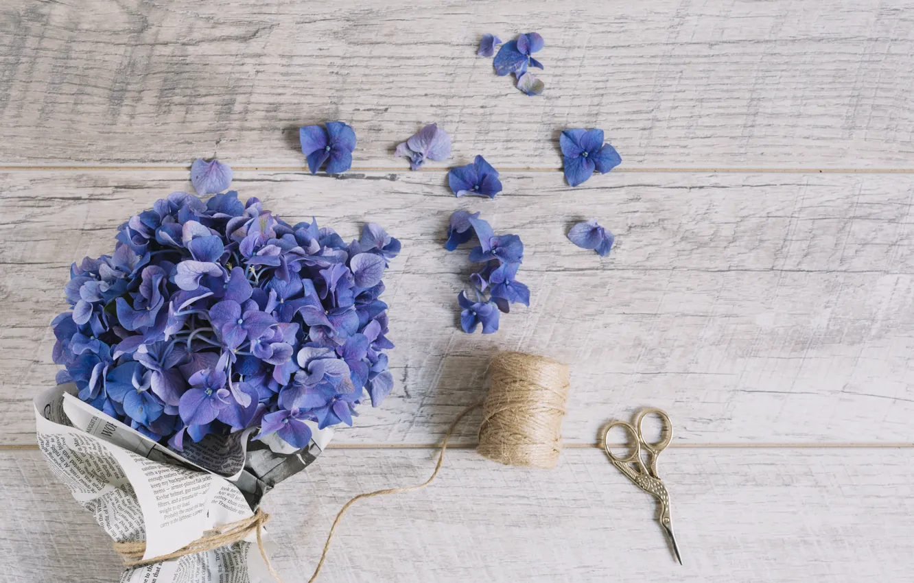 Photo wallpaper flowers, bouquet, wood, flowers, purple, Bouquet, hydrangea