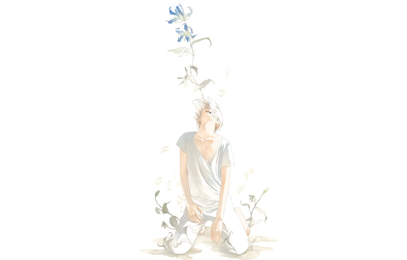 Photo wallpaper flowers, art, guy, on my knees