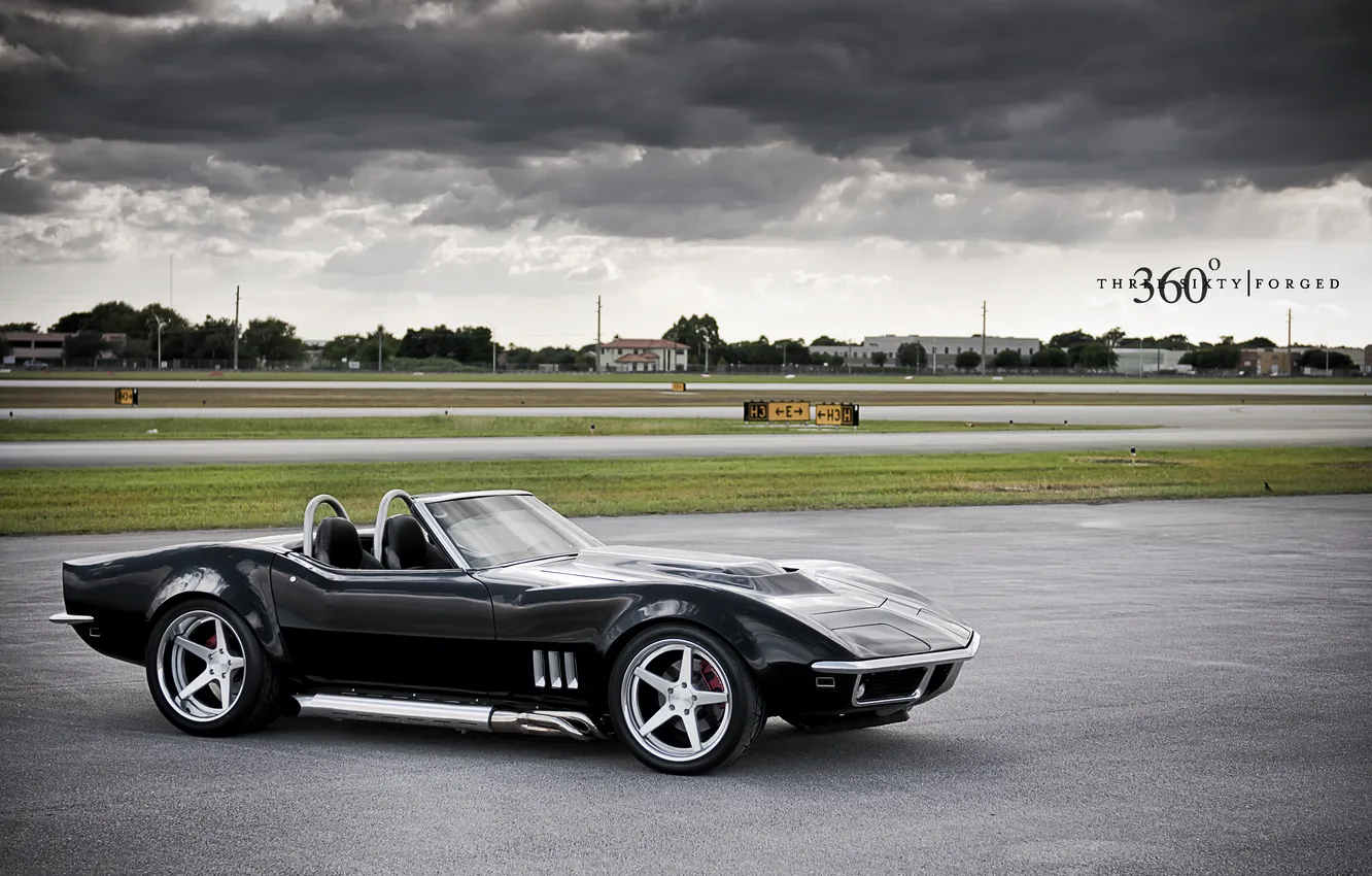 Photo wallpaper the sky, clouds, black, Corvette, Chevrolet, Chevrolet, black, Corvette