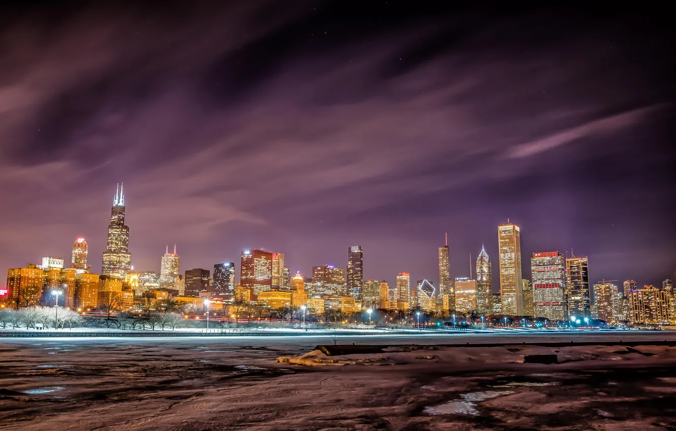 Photo wallpaper lights, skyscrapers, the evening, Chicago, USA, Chicago, illinois, see