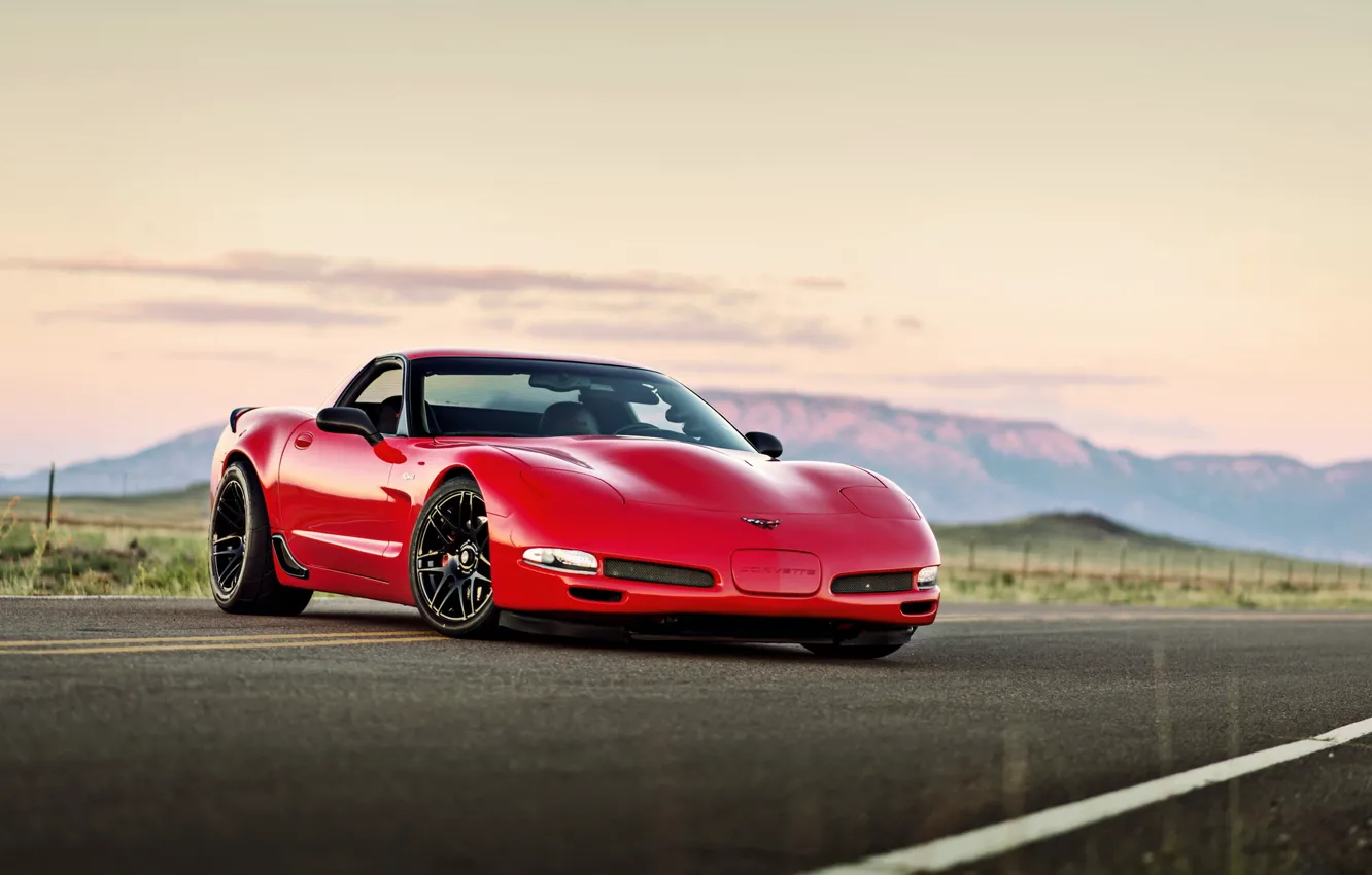 Photo wallpaper car, red, chevrolet corvette, lunchbox photoworks