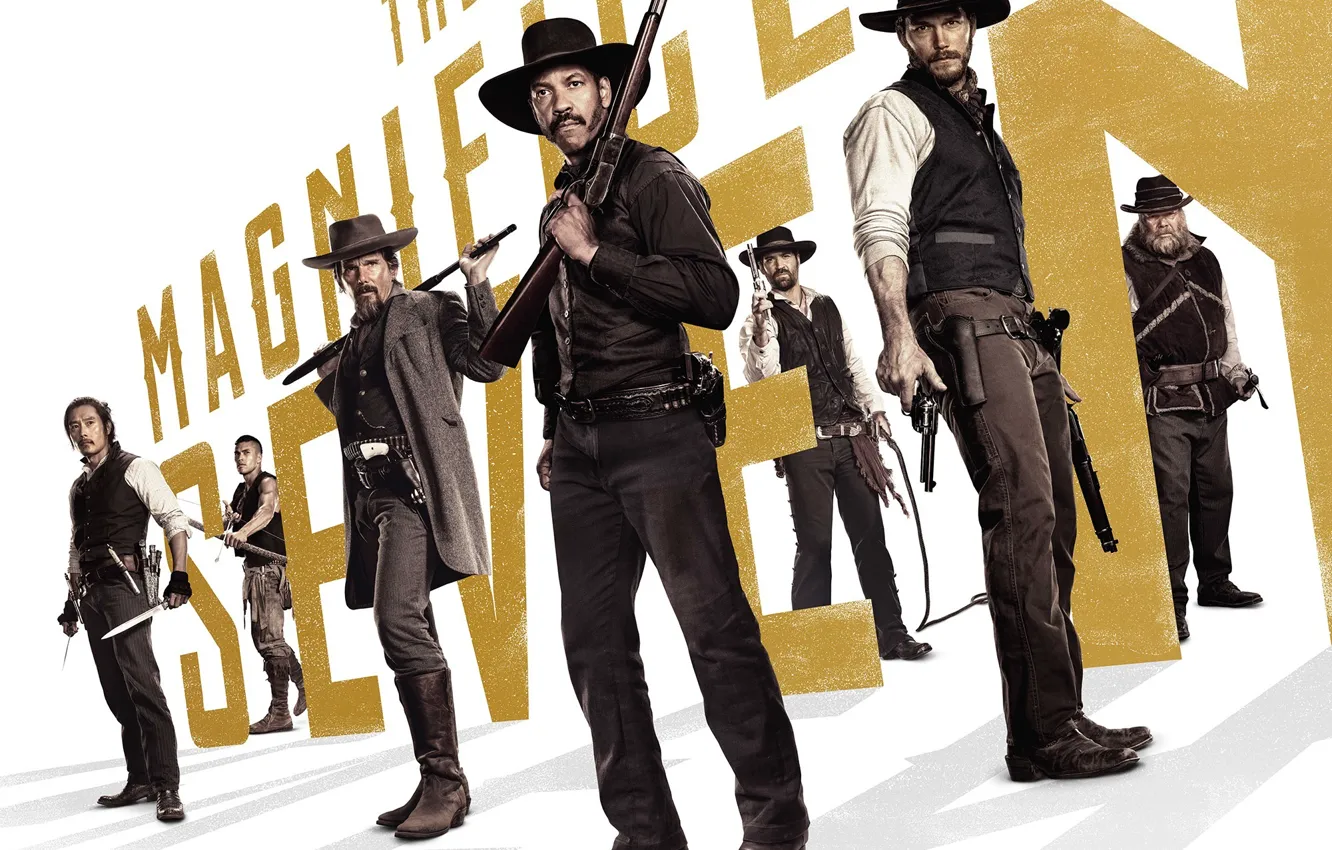 Photo wallpaper Denzel Washington, Denzel Washington, Chris Pratt, Chris Pratt, The Magnificent Seven, The magnificent seven