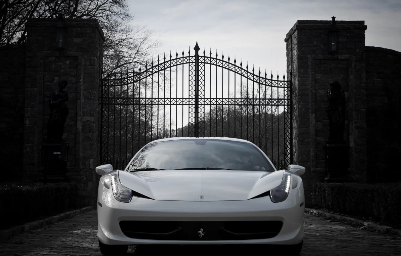 Photo wallpaper auto, Wallpaper, gate, white, ferrari, Ferrari, 458, italia