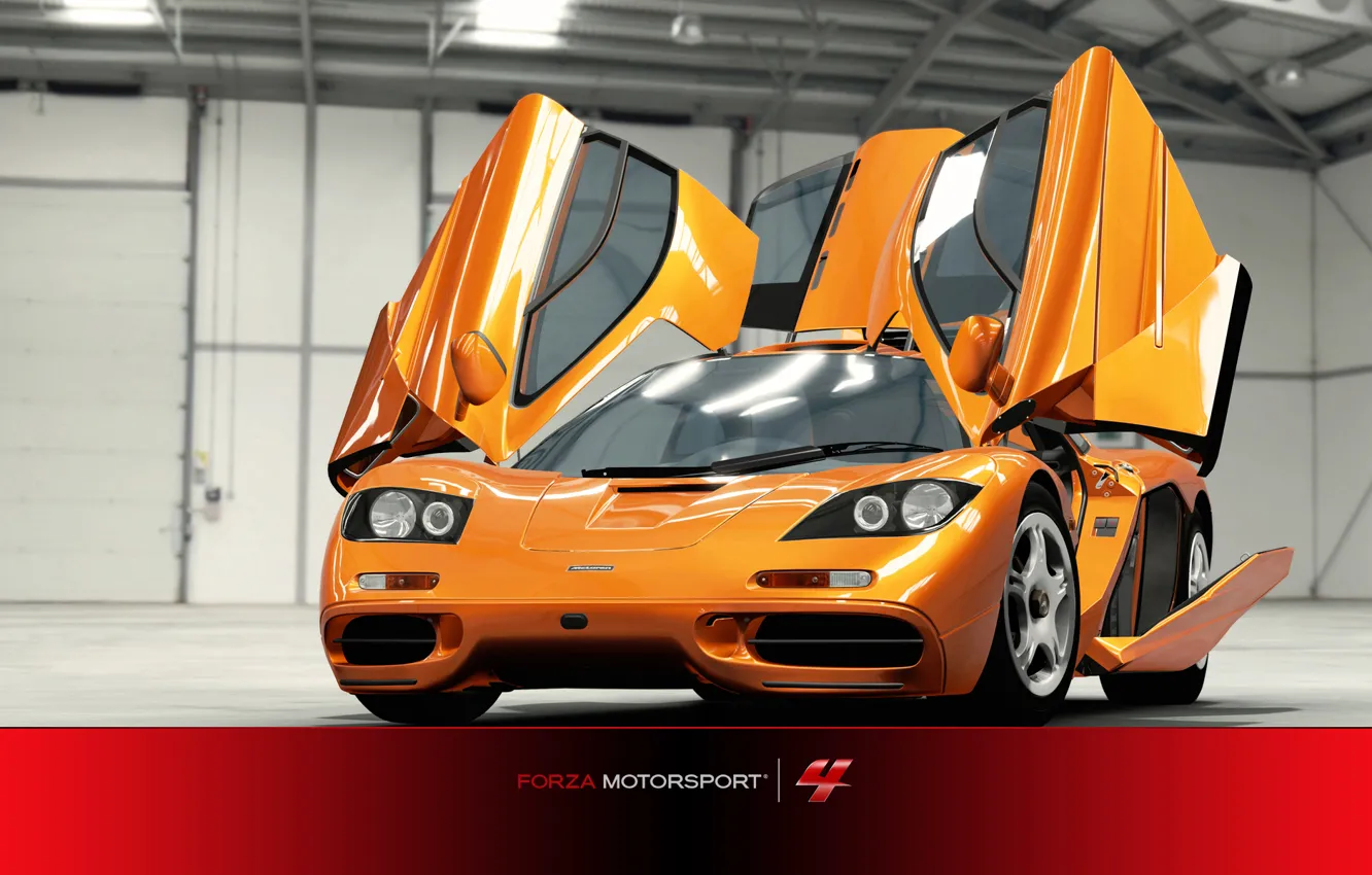 Photo wallpaper line, garage, red, McLaren F1, modernization, Forza Motorsport 4