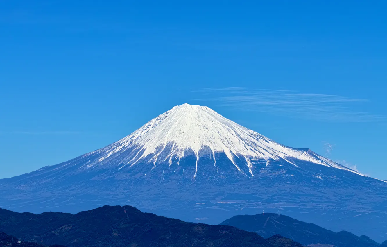 Photo wallpaper the sky, snow, blue, landscape, mountain, the volcano, Japan, Fuji