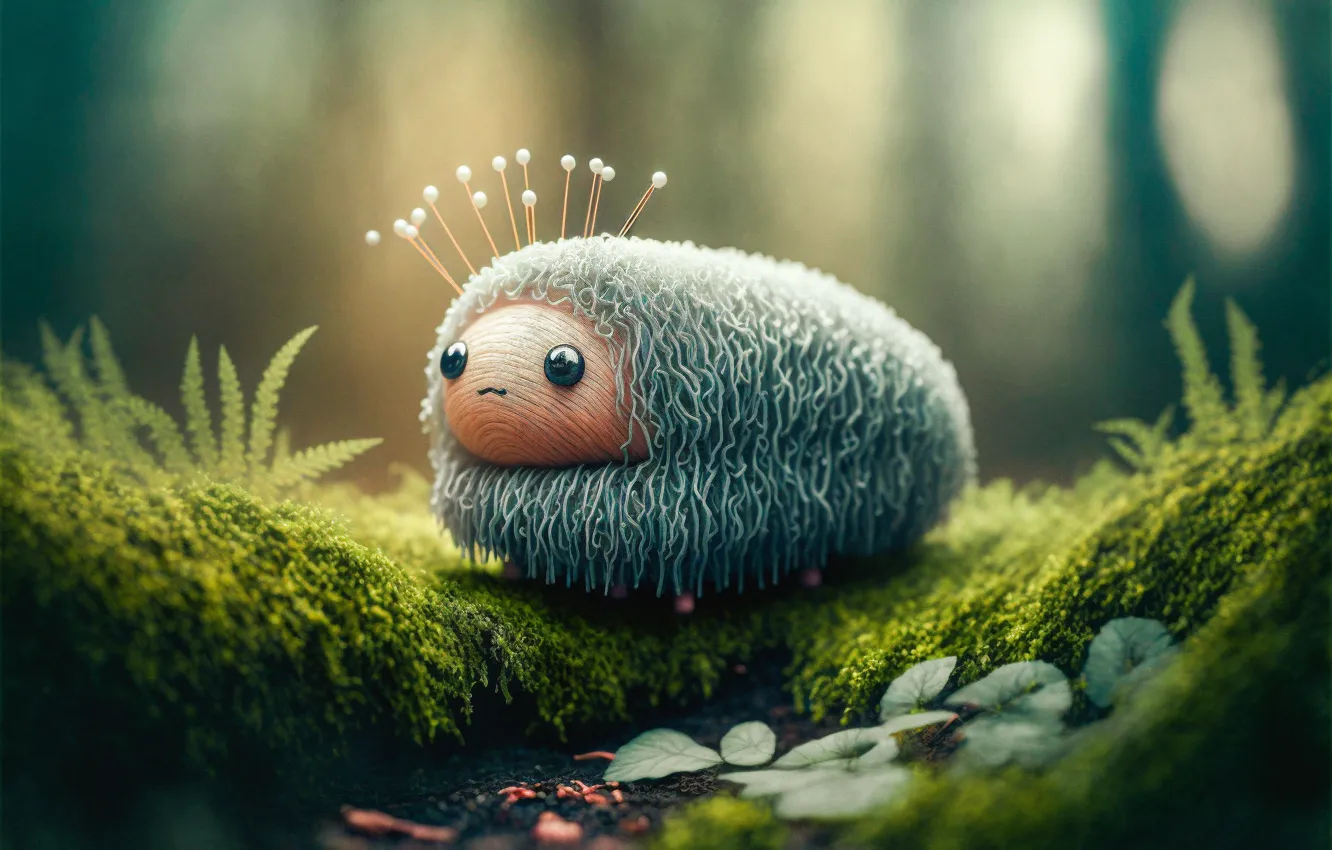 Photo wallpaper forest, look, leaves, caterpillar, nature, graphics, moss, animal