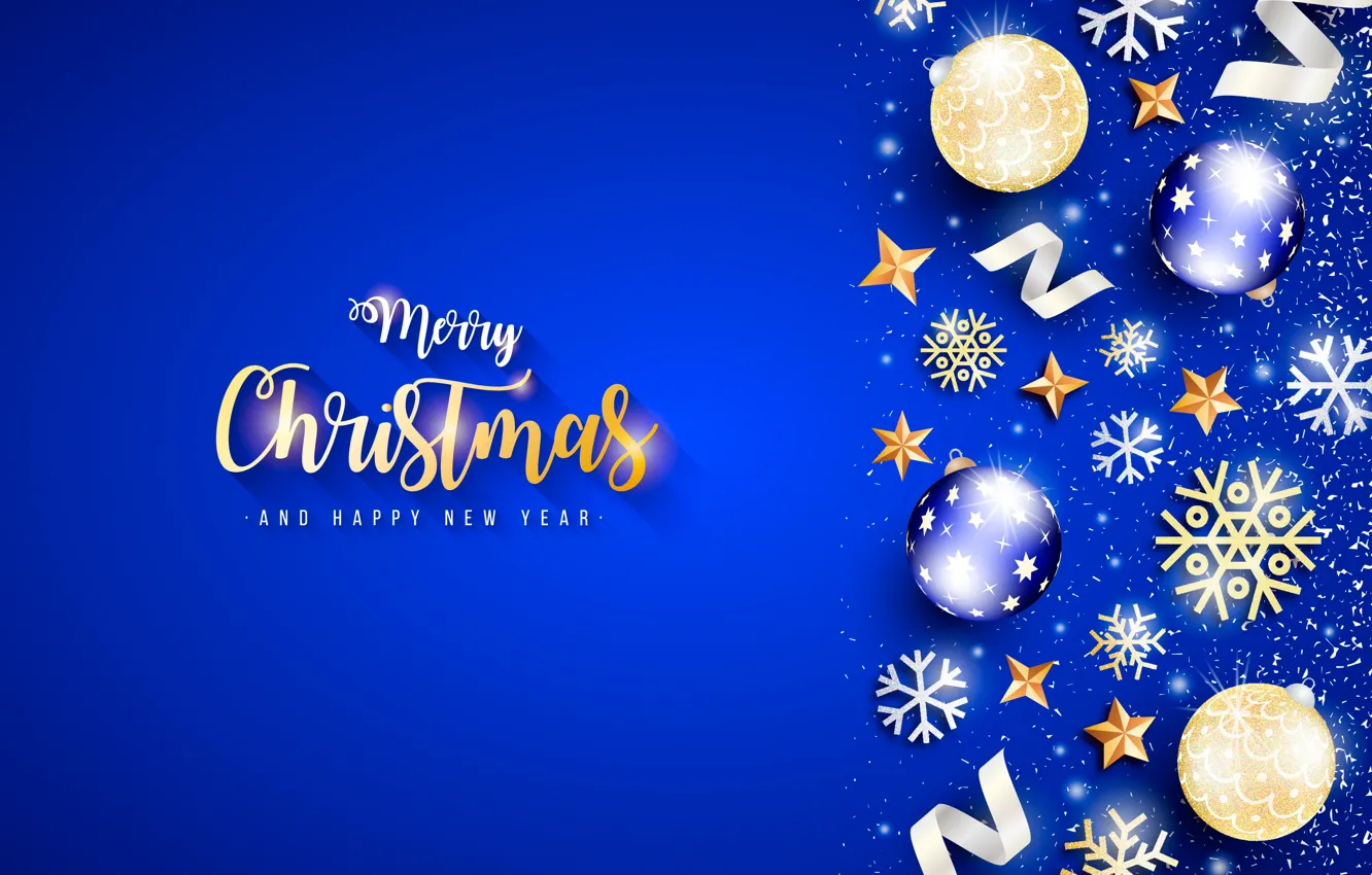 Photo wallpaper balls, snowflakes, background, balls, Christmas, New year, stars
