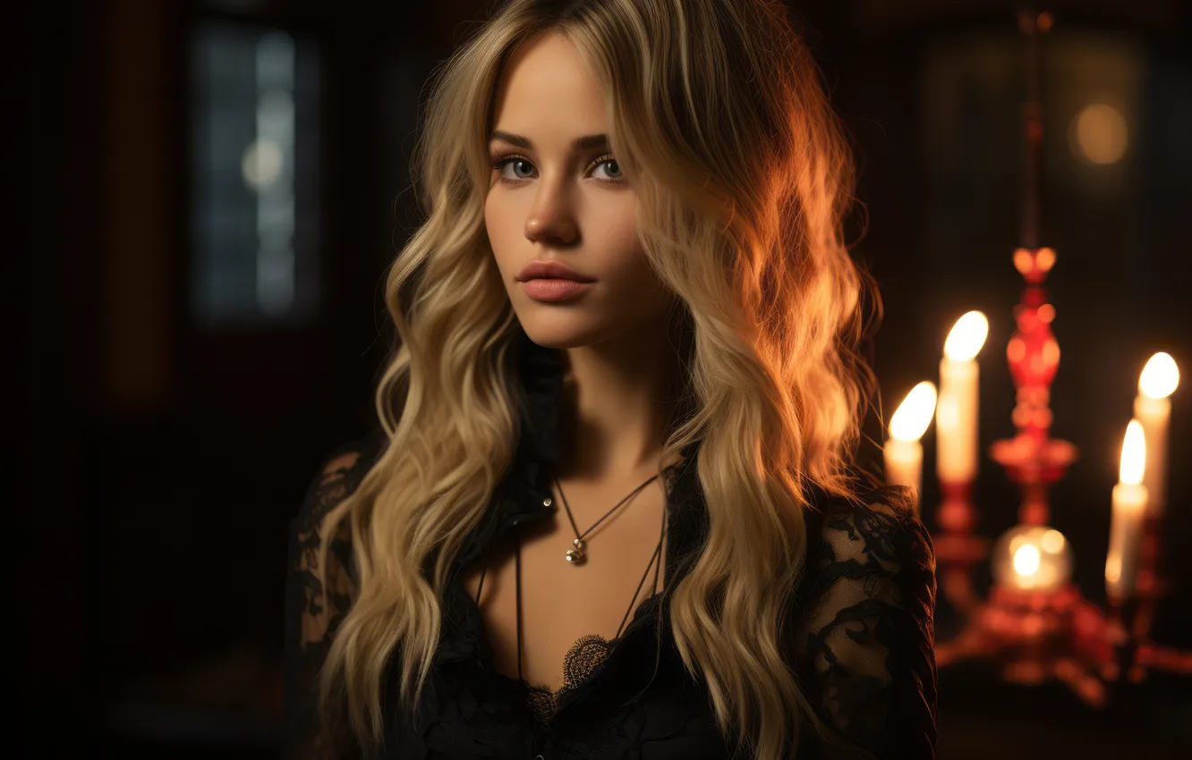 Photo wallpaper look, girl, light, decoration, night, face, darkness, the dark background