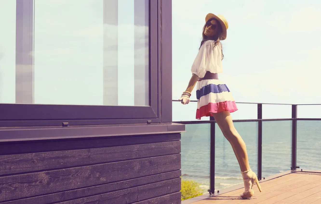 Photo wallpaper girl, sexy, model, window, hat, legs, sexy, beauty