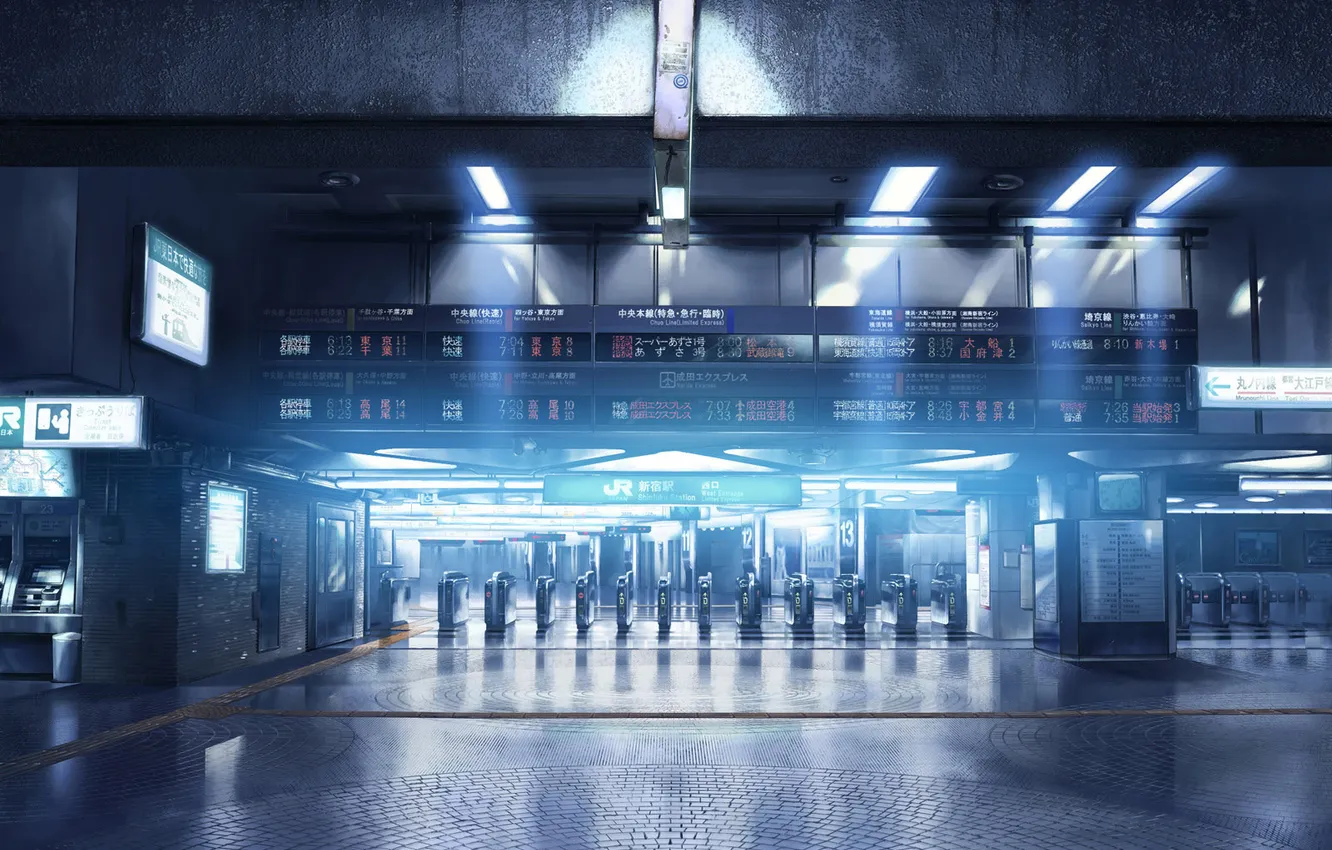 Photo wallpaper metro, Makoto Xingkai, scoreboard, Makoto Shinkai, turnstile