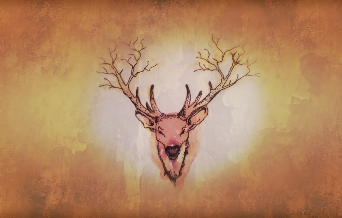 Photo wallpaper forest, horns, minimalism, nature, brown, old, cute, Deer