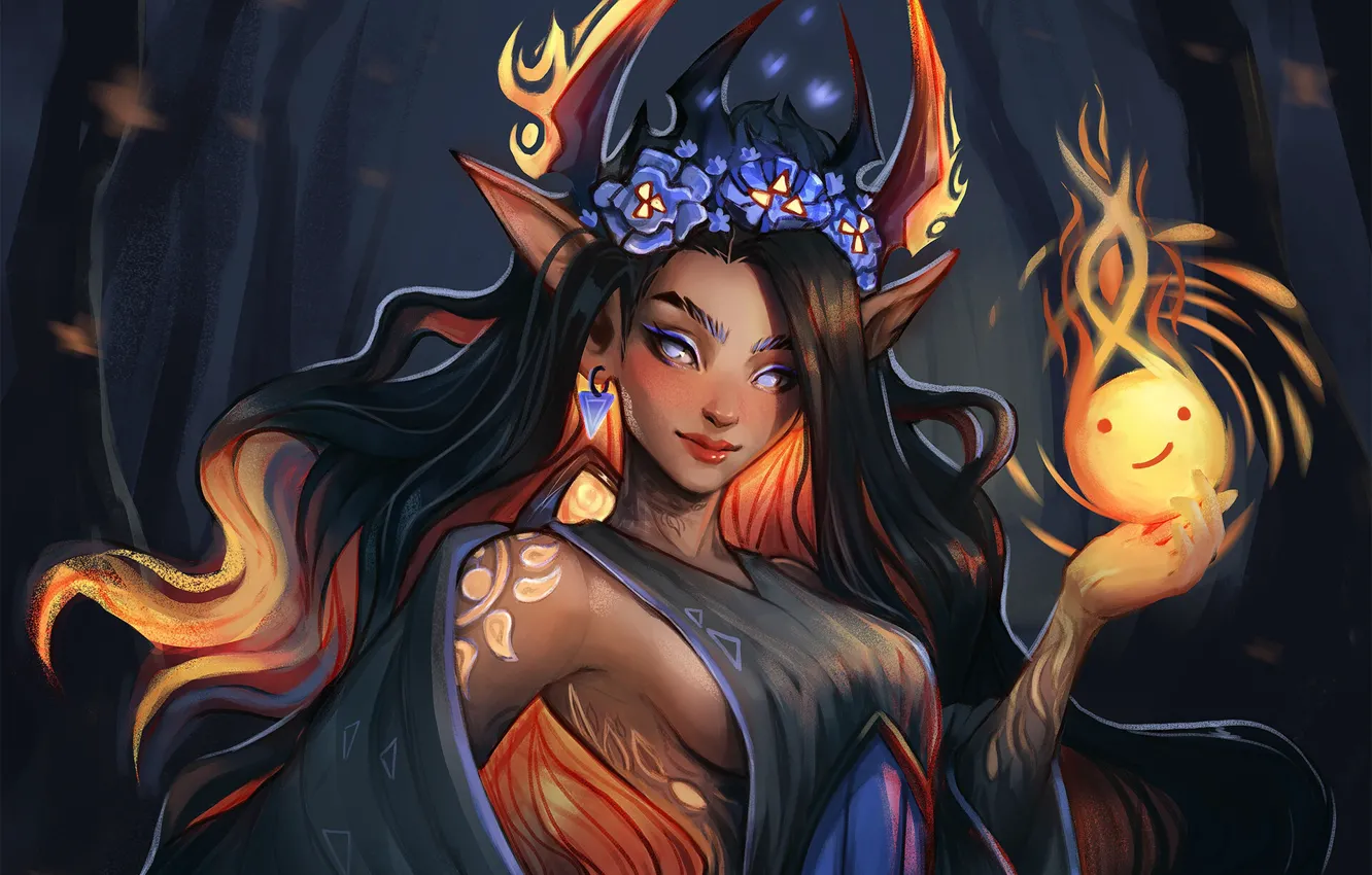 Photo wallpaper look, decoration, lights, elf, fantasy, art, elf, wreath