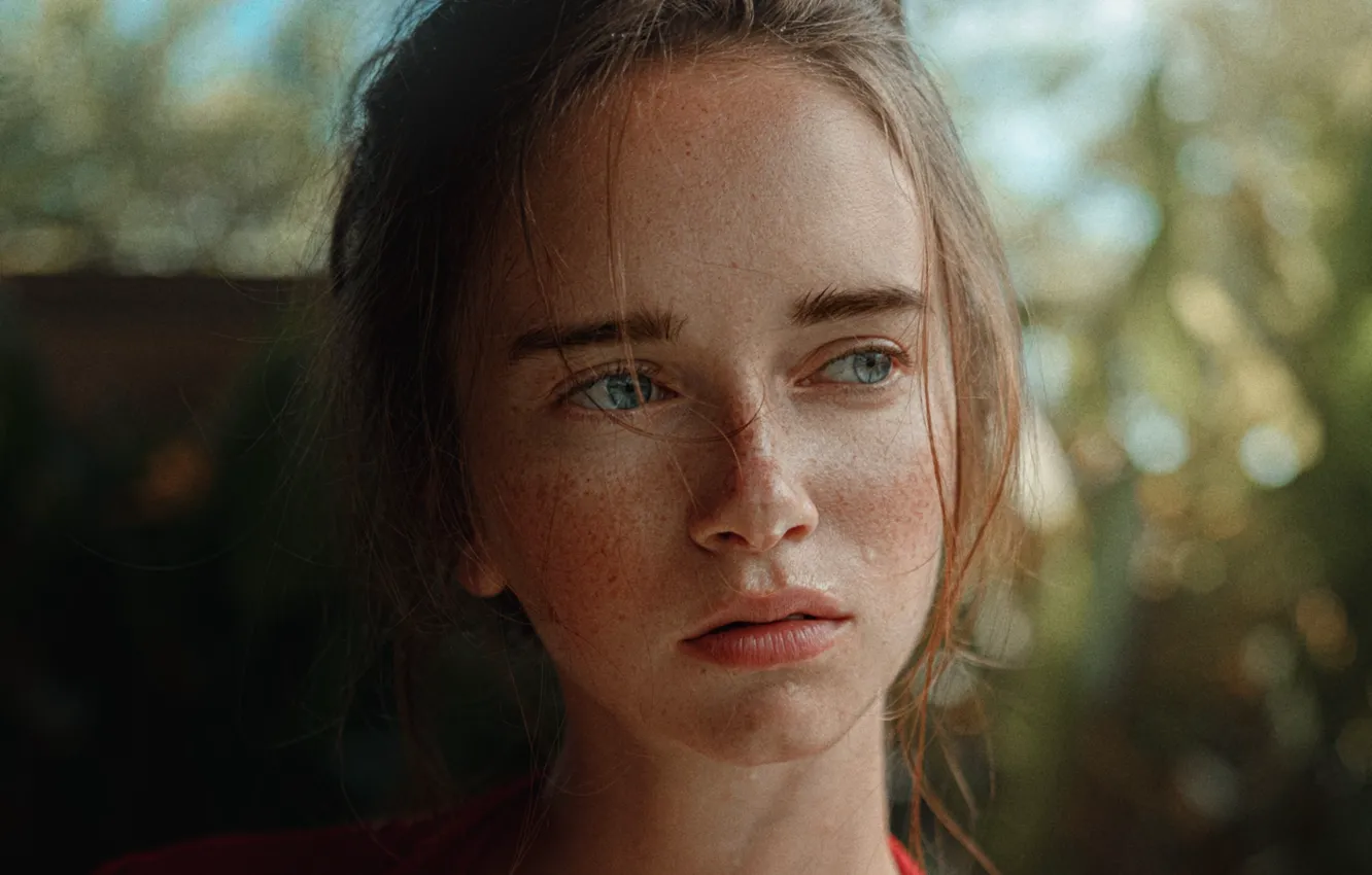 Photo wallpaper look, girl, close-up, face, portrait, beauty, freckles, George Chernyadev