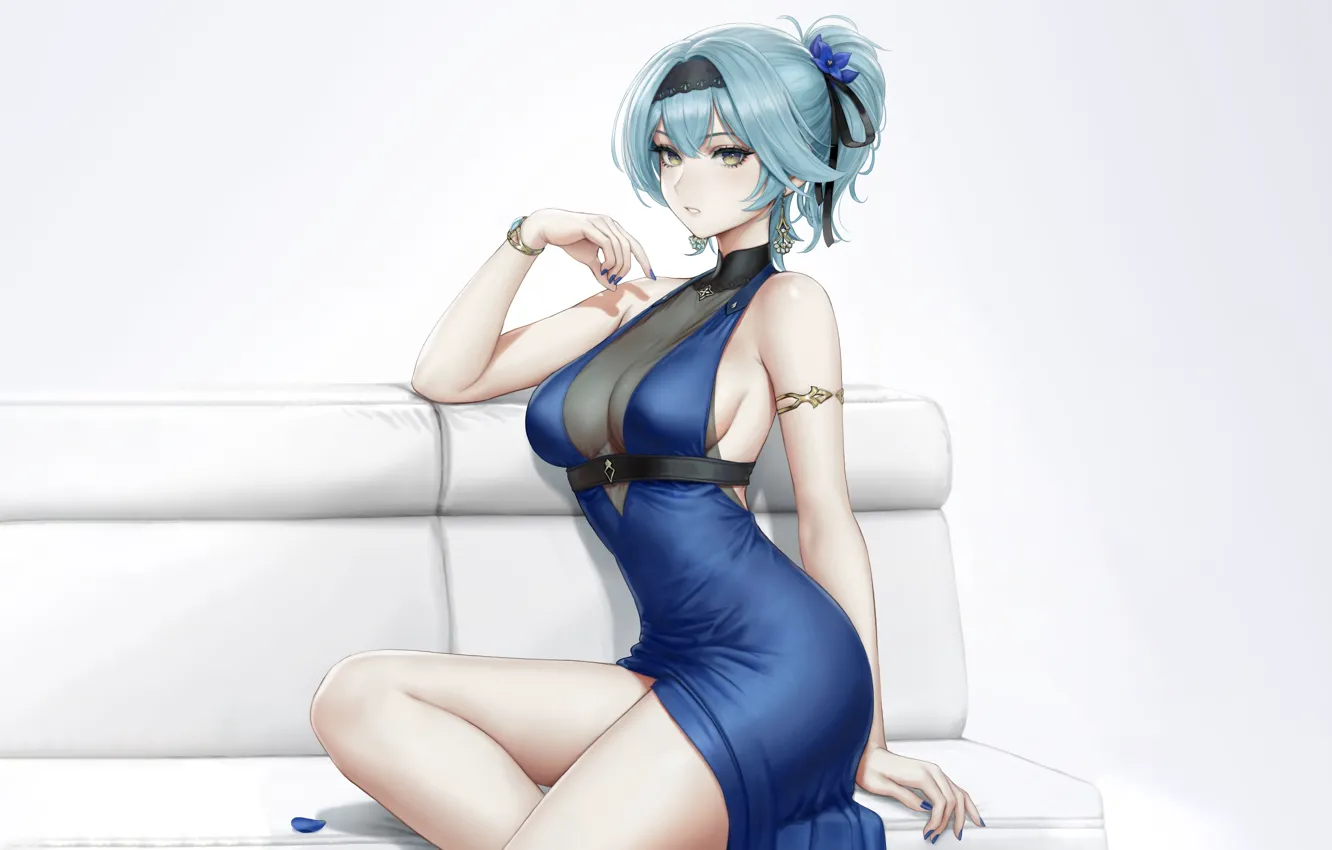 Photo wallpaper girl, sexy, cleavage, long hair, dress, boobs, anime, beautiful