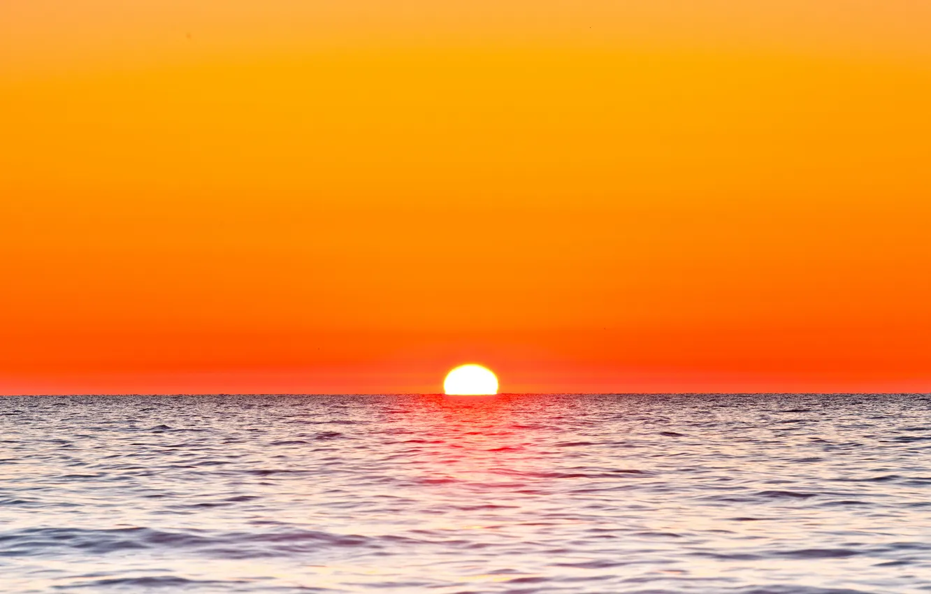 Photo wallpaper sea, the sky, the sun, sunset, glow