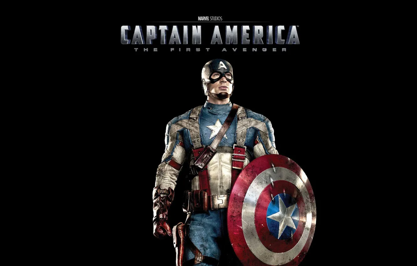 Photo wallpaper fiction, costume, shield, black background, comic, Captain America, Chris Evans, The first avenger