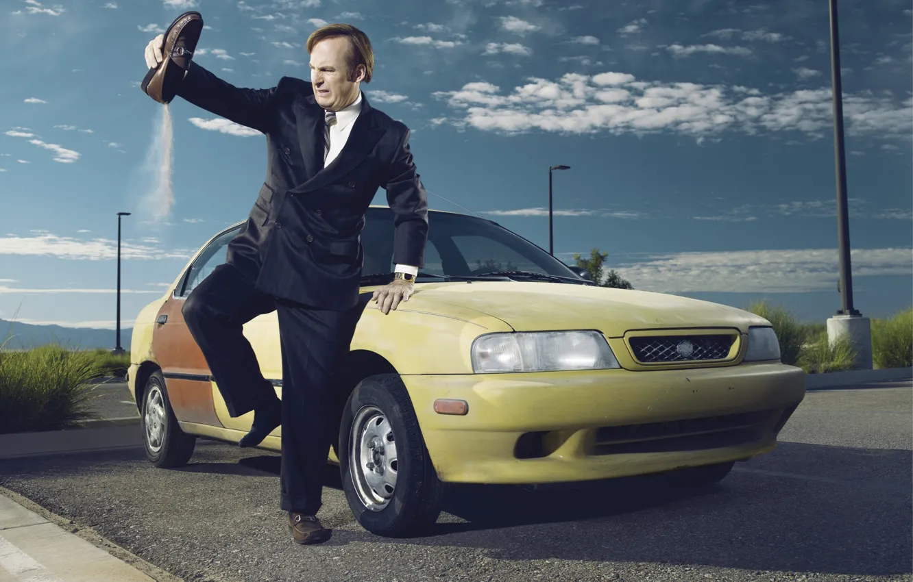 Photo wallpaper car, sky, desert, cloud, Breaking Bad, man, sand, suit