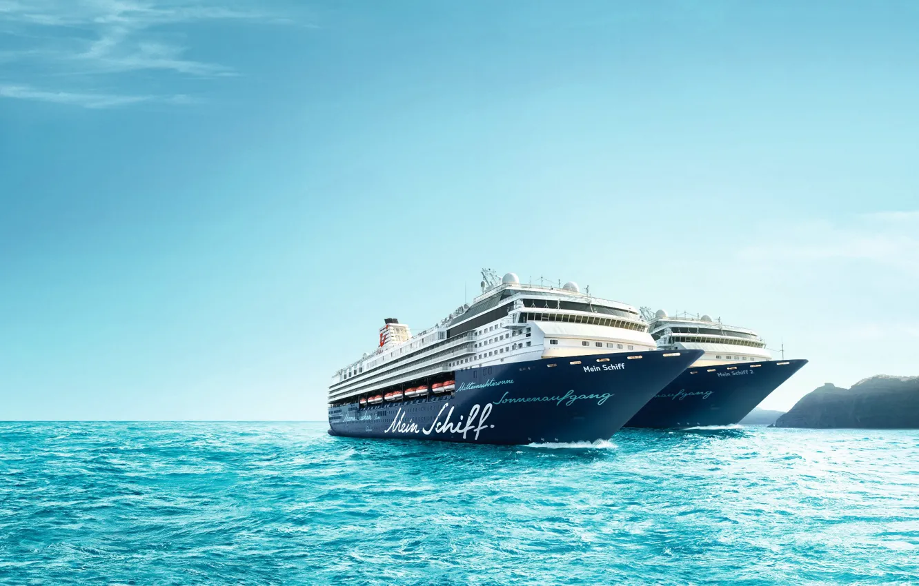 Photo wallpaper sea, the sky, graphics, two, The ship, liner, passenger, Tank