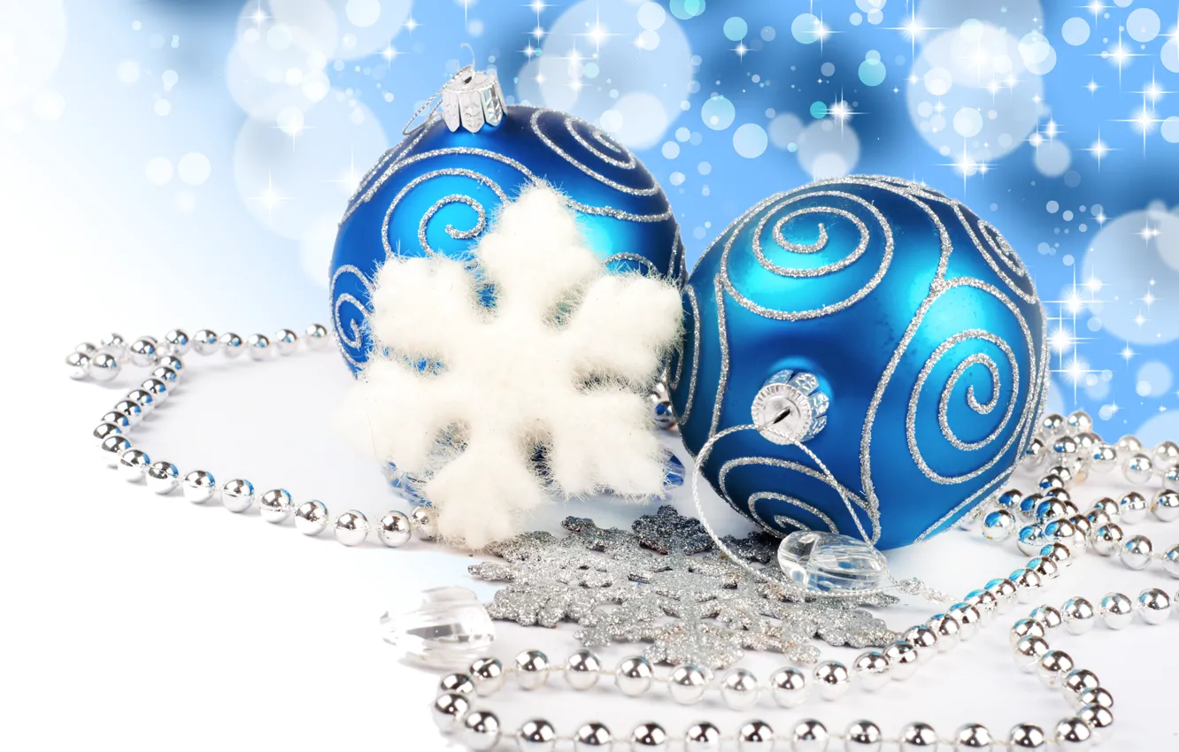 Photo wallpaper light, decoration, snowflakes, lights, new year, necklace, diamonds, bokeh