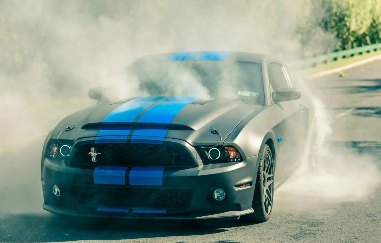 Photo wallpaper smoke, Mustang, burnout