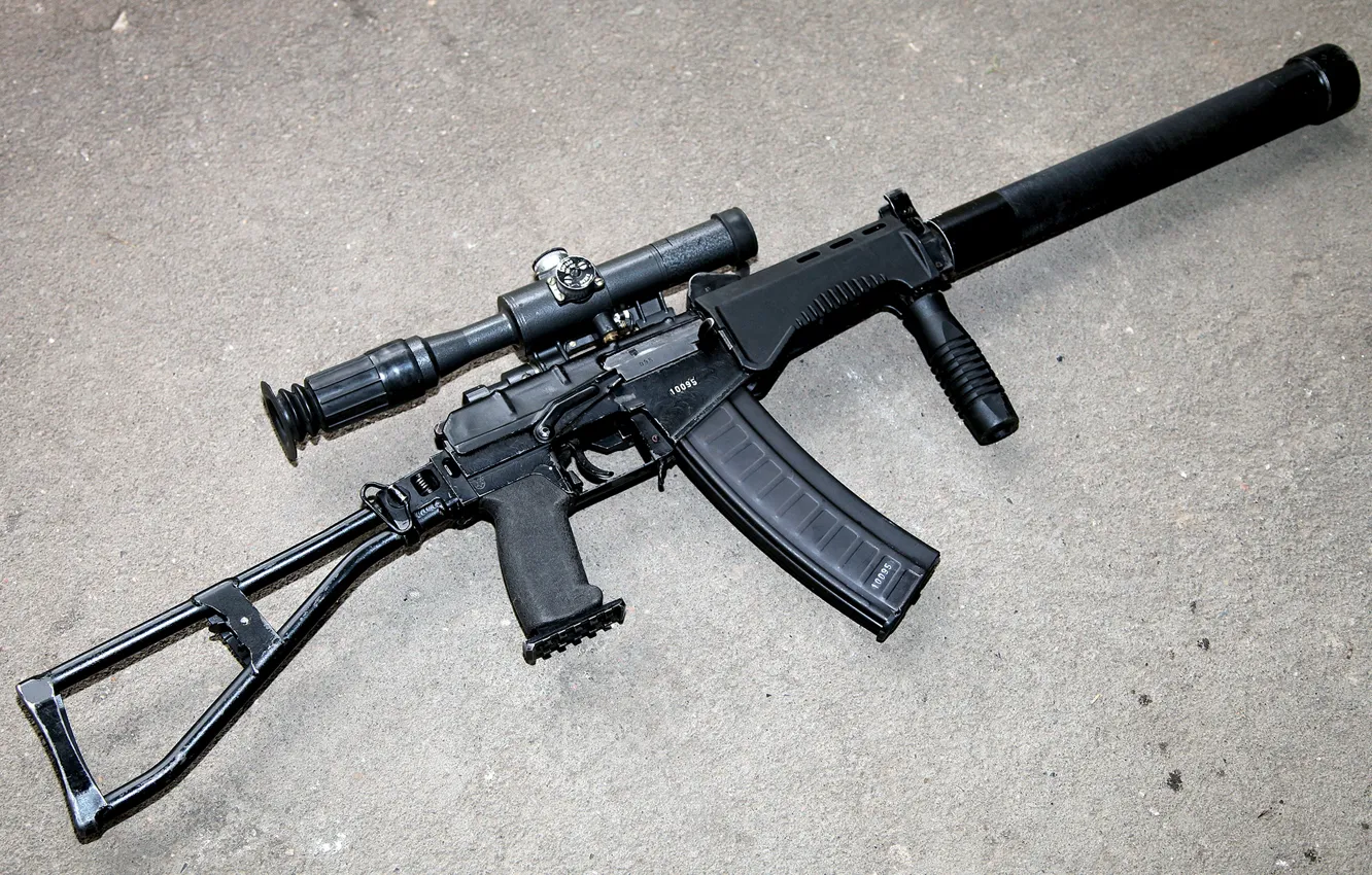 Photo wallpaper weapons, machine, cartridges, sight, with, arm, view, muffler