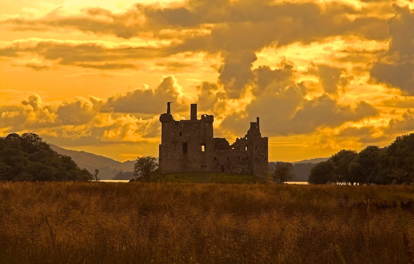 Photo wallpaper lake, castle, Scotland, ruins, Kilchurn