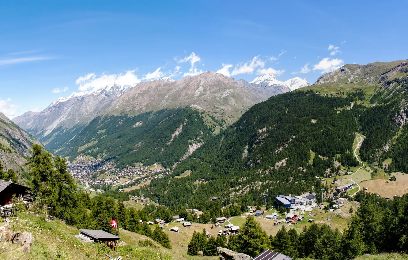 Photo wallpaper forest, landscape, mountains, nature, Switzerland, Visp