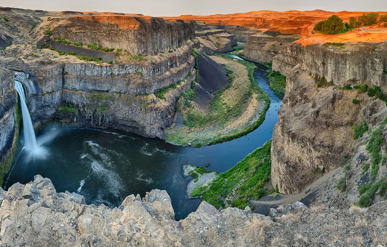 Photo wallpaper mountains, river, rocks, waterfall, canyon