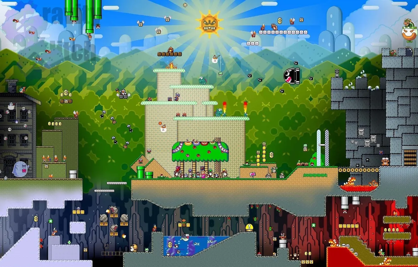 Photo wallpaper pixels, level, Mario world