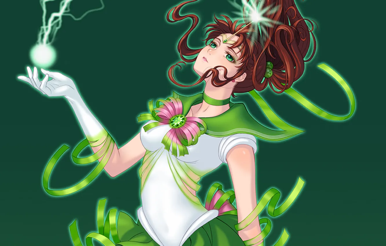 Photo wallpaper girl, green, lightning, form, sailor jupiter, Bishoujo senshi sailor moon, Kino Makoto