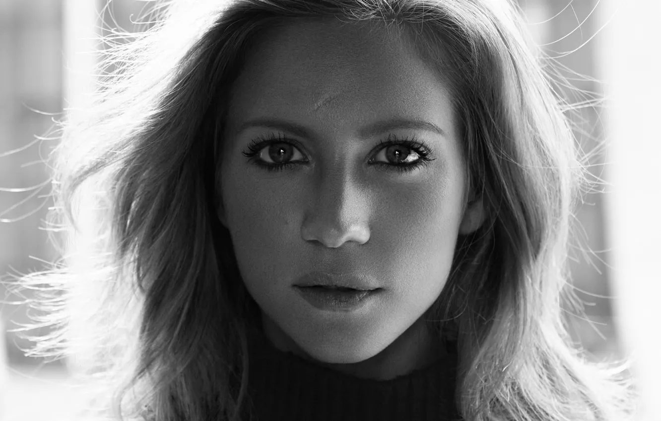 Photo wallpaper look, portrait, makeup, actress, hairstyle, black and white, sweater, Brittany Snow
