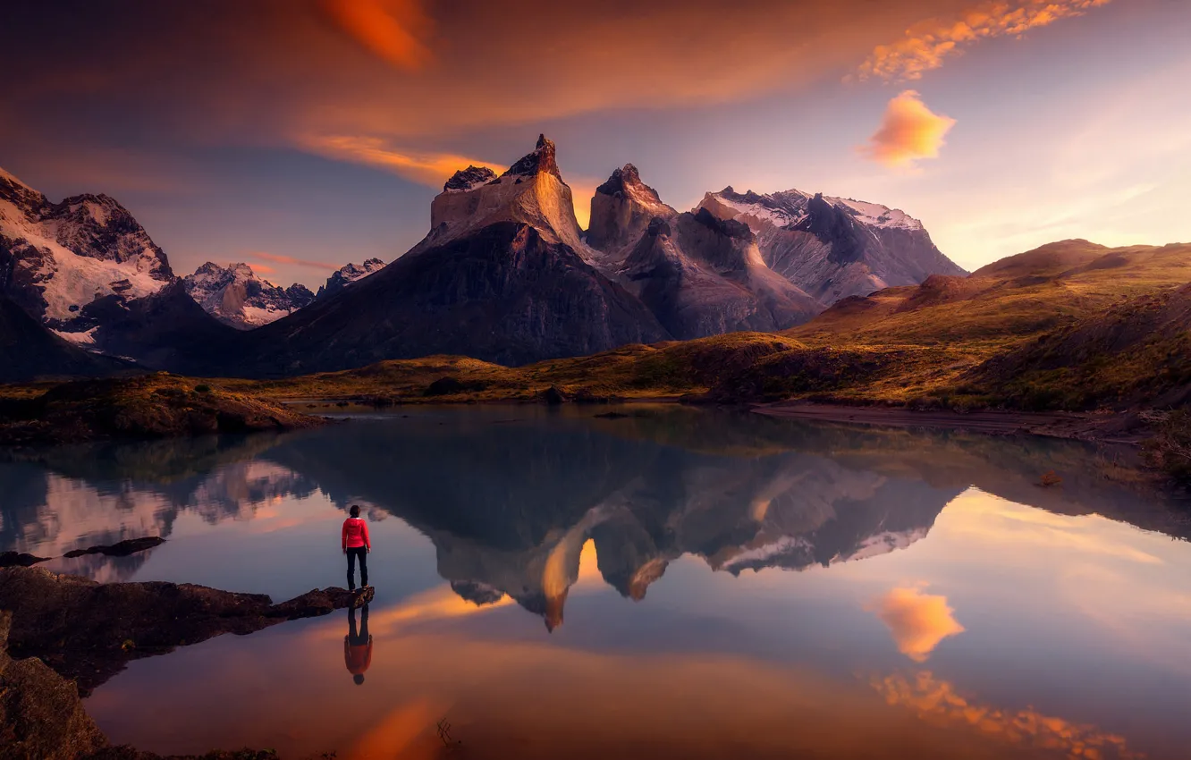 Photo wallpaper girl, mountains, Andes