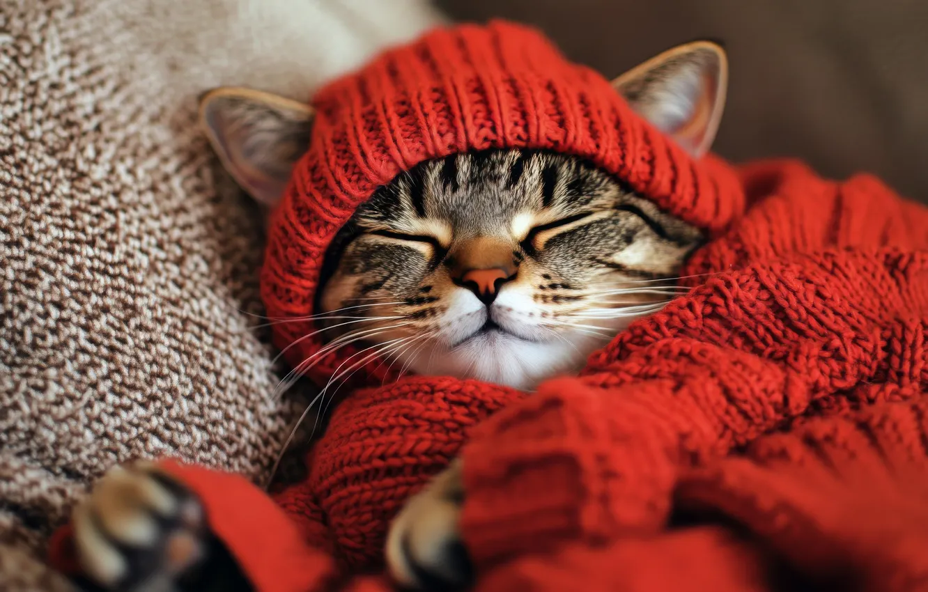 Photo wallpaper cat, cat, look, pose, sofa, sleep, legs, scarf