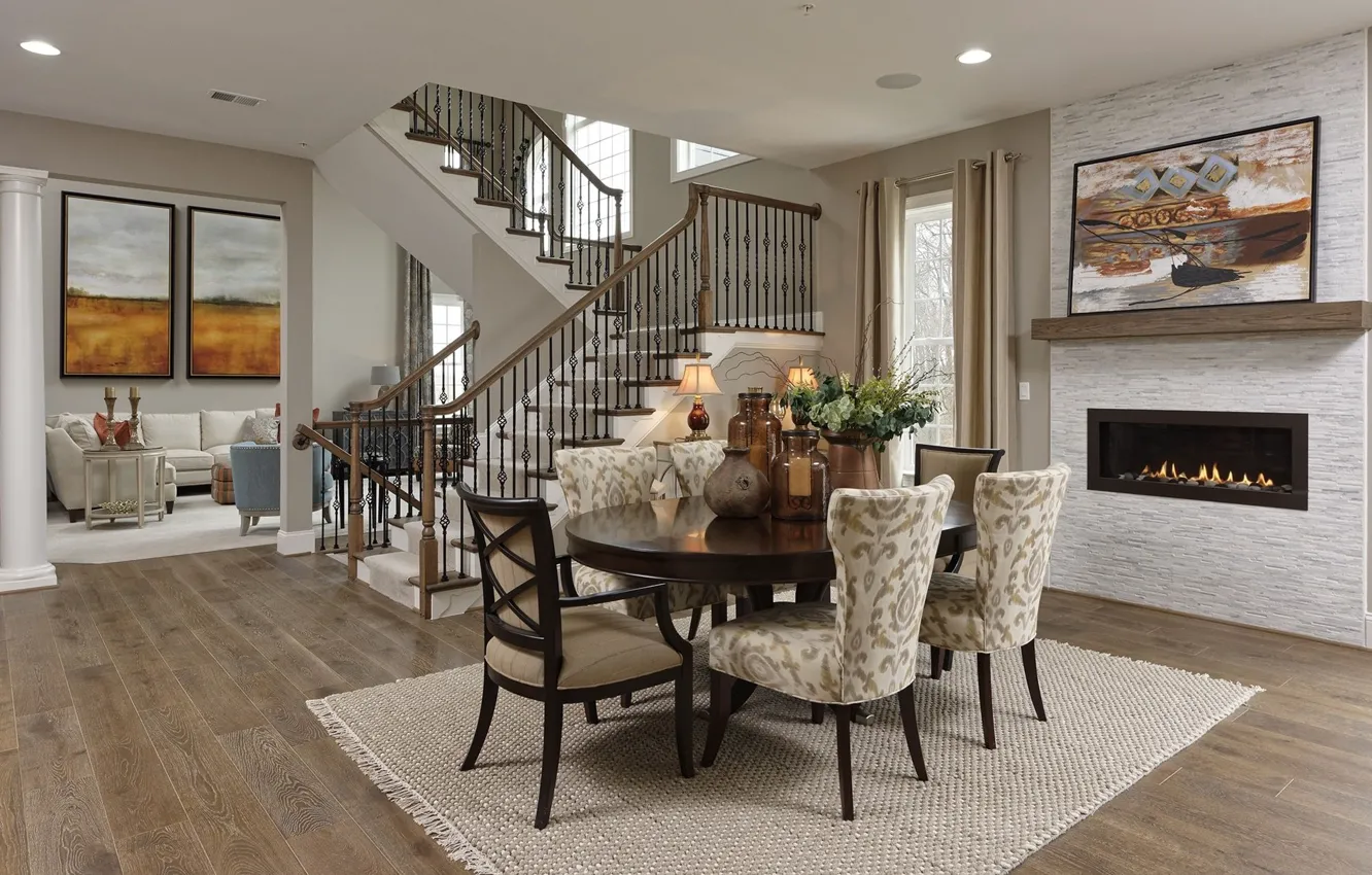 Photo wallpaper interior, ladder, fireplace, living room, dining room